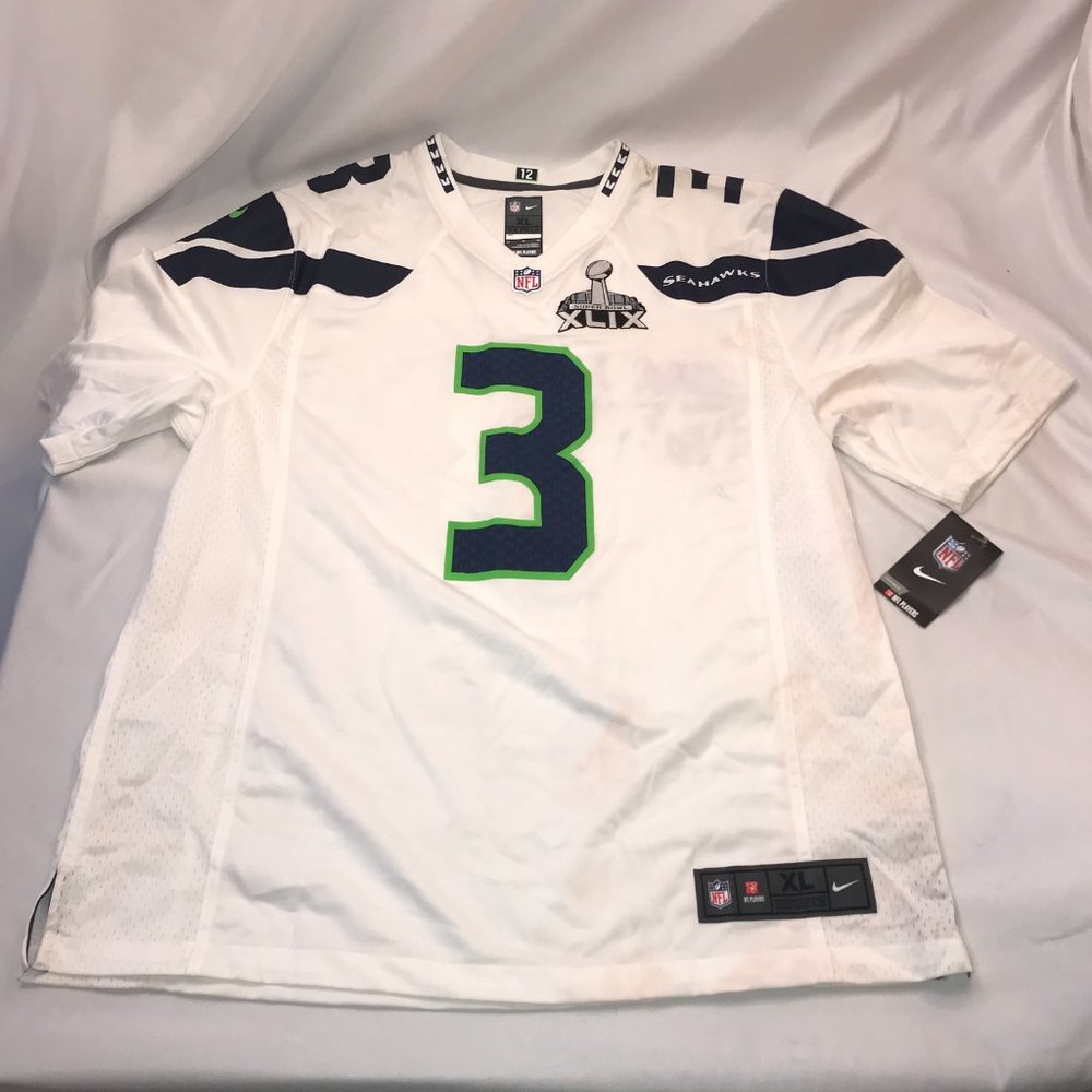 Nike Seattle Seahawks Russell Wilson #3 White Jersey with Navy and Green Accents